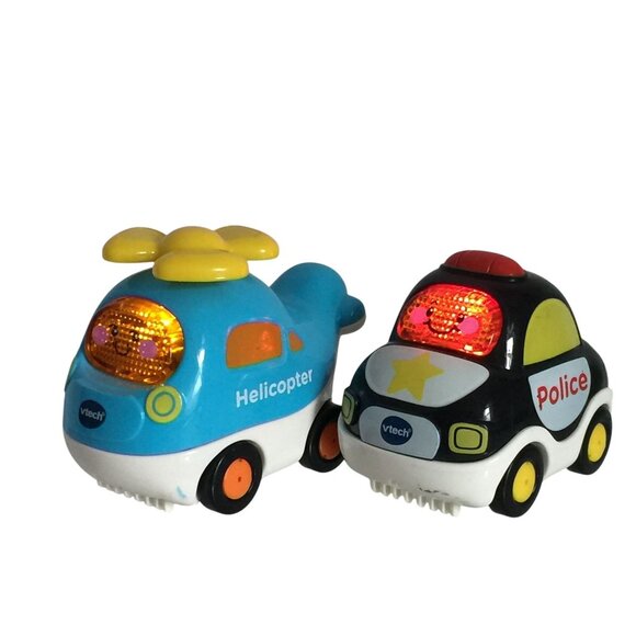 Vtech Go Go Smart Wheels Black Police Car Blue Helicopter Lights Sounds Tested - Picture 1 of 14